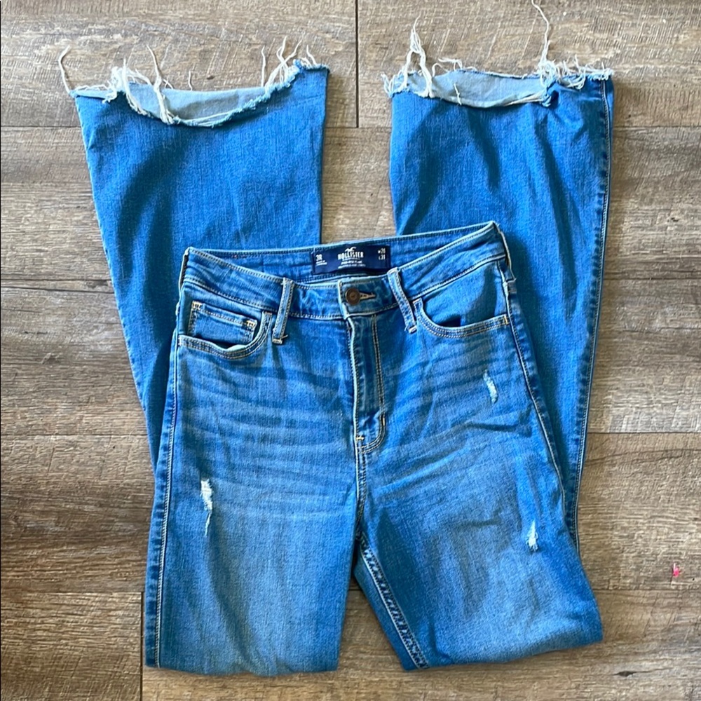 Hollister ripped high rise flared denim jeans